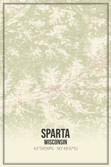 Retro US city map of Sparta, Wisconsin. Vintage street map.