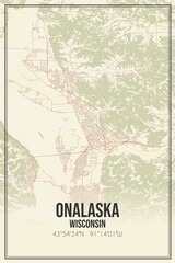 Retro US city map of Onalaska, Wisconsin. Vintage street map.