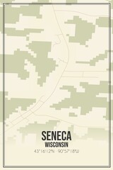 Retro US city map of Seneca, Wisconsin. Vintage street map.