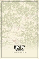 Retro US city map of Westby, Wisconsin. Vintage street map.