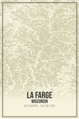 Retro US city map of La Farge, Wisconsin. Vintage street map.