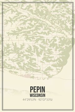 Retro US city map of Pepin, Wisconsin. Vintage street map.