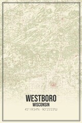 Retro US city map of Westboro, Wisconsin. Vintage street map.