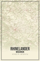 Retro US city map of Rhinelander, Wisconsin. Vintage street map.