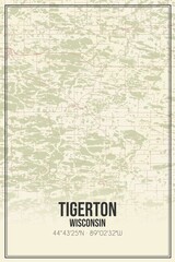 Retro US city map of Tigerton, Wisconsin. Vintage street map.