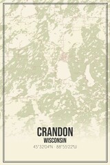 Retro US city map of Crandon, Wisconsin. Vintage street map.
