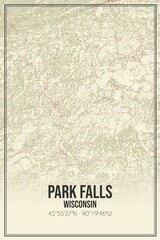 Retro US city map of Park Falls, Wisconsin. Vintage street map.