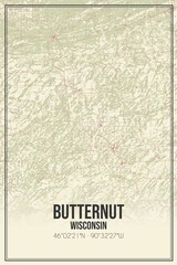 Retro US city map of Butternut, Wisconsin. Vintage street map.