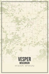 Retro US city map of Vesper, Wisconsin. Vintage street map.