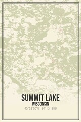 Retro US city map of Summit Lake, Wisconsin. Vintage street map.