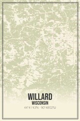 Retro US city map of Willard, Wisconsin. Vintage street map.
