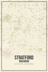 Retro US city map of Stratford, Wisconsin. Vintage street map.