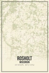Retro US city map of Rosholt, Wisconsin. Vintage street map.