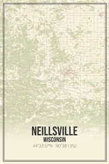 Retro US city map of Neillsville, Wisconsin. Vintage street map.