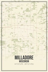 Retro US city map of Milladore, Wisconsin. Vintage street map.