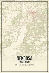 Retro US city map of Nekoosa, Wisconsin. Vintage street map.