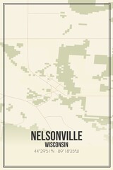 Retro US city map of Nelsonville, Wisconsin. Vintage street map.