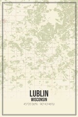 Retro US city map of Lublin, Wisconsin. Vintage street map. - obrazy, fototapety, plakaty