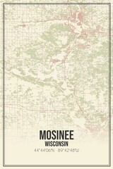 Retro US city map of Mosinee, Wisconsin. Vintage street map.