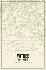 Retro US city map of Withee, Wisconsin. Vintage street map.