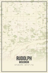 Retro US city map of Rudolph, Wisconsin. Vintage street map.
