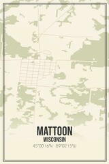 Retro US city map of Mattoon, Wisconsin. Vintage street map.