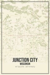 Retro US city map of Junction City, Wisconsin. Vintage street map.