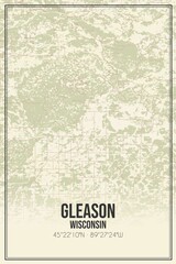 Retro US city map of Gleason, Wisconsin. Vintage street map.