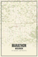 Retro US city map of Marathon, Wisconsin. Vintage street map.
