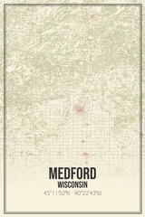 Retro US city map of Medford, Wisconsin. Vintage street map.