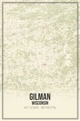 Retro US city map of Gilman, Wisconsin. Vintage street map.