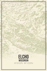 Retro US city map of Elcho, Wisconsin. Vintage street map.
