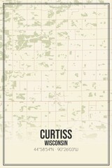 Retro US city map of Curtiss, Wisconsin. Vintage street map.