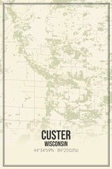 Retro US city map of Custer, Wisconsin. Vintage street map.