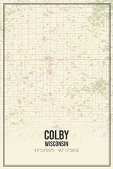 Retro US city map of Colby, Wisconsin. Vintage street map.