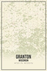 Retro US city map of Granton, Wisconsin. Vintage street map.