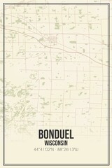 Retro US city map of Bonduel, Wisconsin. Vintage street map.