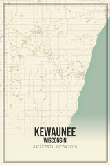 Retro US city map of Kewaunee, Wisconsin. Vintage street map.