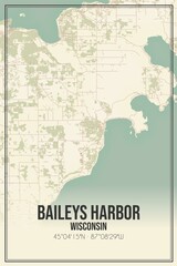 Retro US city map of Baileys Harbor, Wisconsin. Vintage street map.