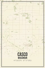 Retro US city map of Casco, Wisconsin. Vintage street map.