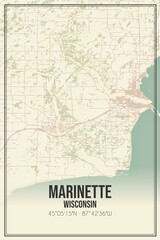 Retro US city map of Marinette, Wisconsin. Vintage street map.