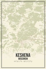 Retro US city map of Keshena, Wisconsin. Vintage street map.