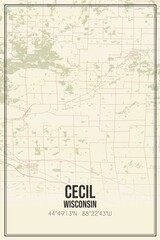 Retro US city map of Cecil, Wisconsin. Vintage street map.