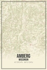 Retro US city map of Amberg, Wisconsin. Vintage street map.