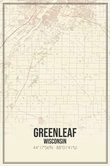 Retro US city map of Greenleaf, Wisconsin. Vintage street map.