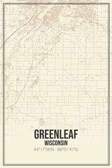 Obraz premium Retro US city map of Greenleaf, Wisconsin. Vintage street map.