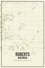 Retro US city map of Roberts, Wisconsin. Vintage street map.