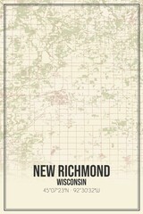 Retro US city map of New Richmond, Wisconsin. Vintage street map.