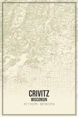 Retro US city map of Crivitz, Wisconsin. Vintage street map.