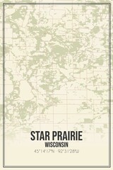 Retro US city map of Star Prairie, Wisconsin. Vintage street map.